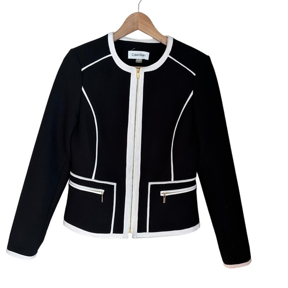 Calvin Klein Women's Front Zip Black & White Color Block Business Jacket‎ Size 4 - Picture 15 of 15